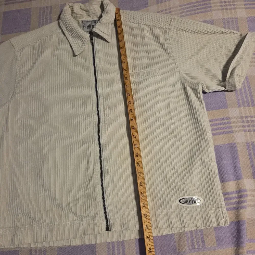 Vintage Levis Silver Tab Corduroy Shirt Ivory 90s Y2k Short Sleeve Zip Up Skater